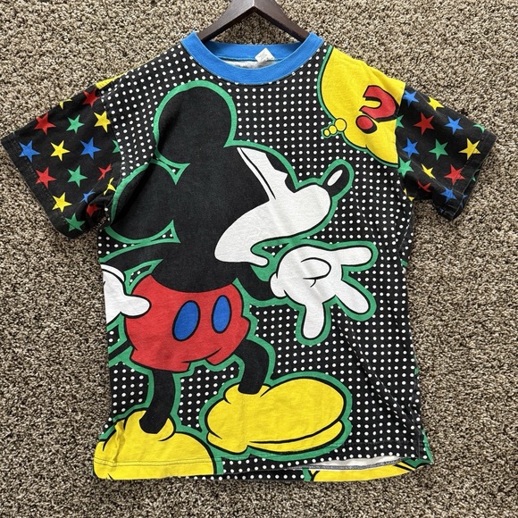 Mickey & Co Vintage Pajama Set Medium Allover Graphic Stars Polka Dot 90s Disney - Picture 2 of 14